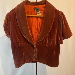 Shine New York Velvet Blouse - Deep Brown Rust Brown Large Cropped S/S jacket